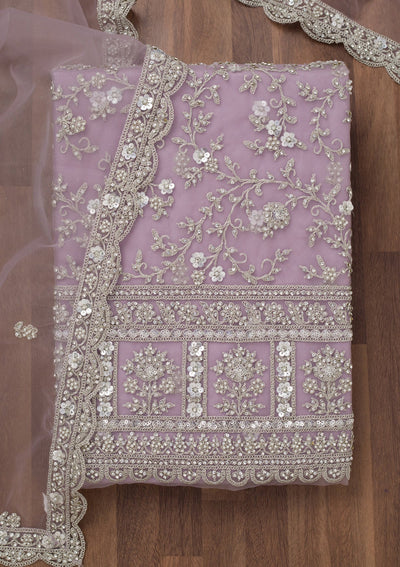 Lavender Stonework Net Unstitched Salwar Suit-Koskii