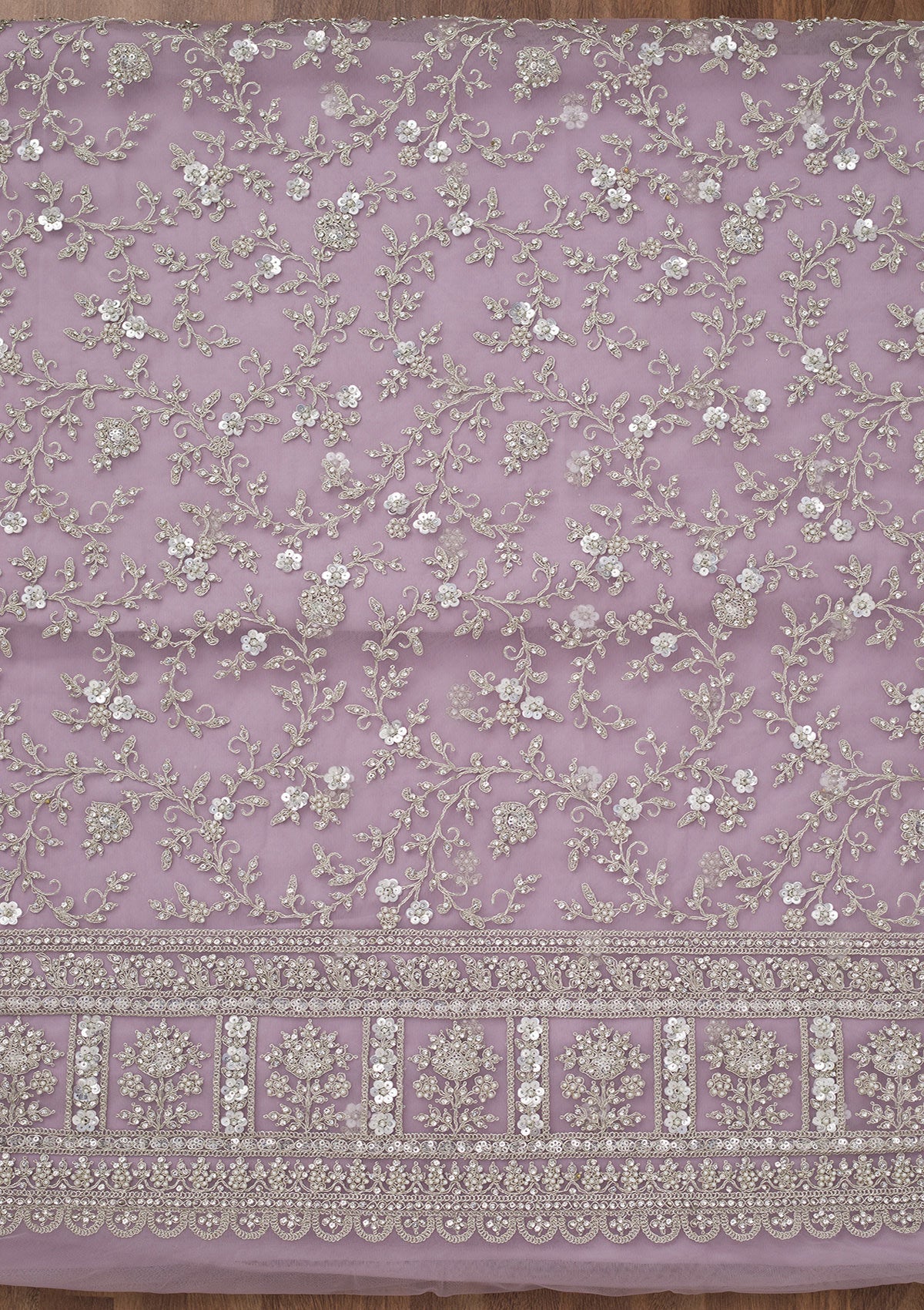 Lavender Stonework Net Unstitched Salwar Suit-Koskii