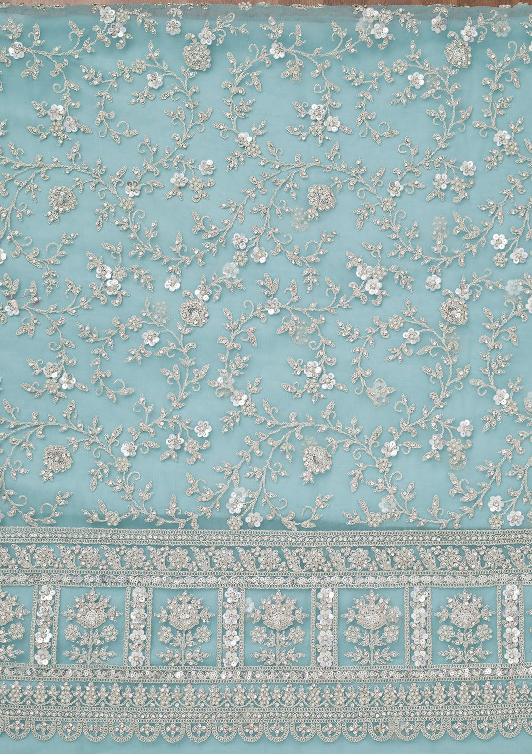 Sky Blue Stonework Net Unstitched Salwar Suit-Koskii