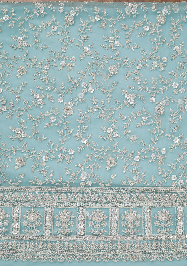 Sky Blue Stonework Net Unstitched Salwar Suit-Koskii
