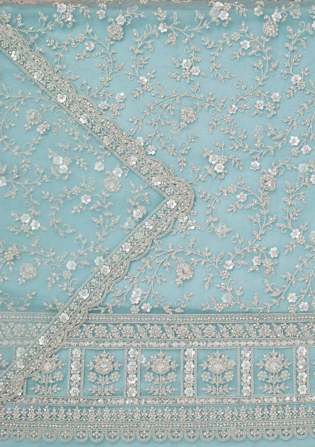 Cream Stonework Net Unstitched Salwar Suit-Koskii