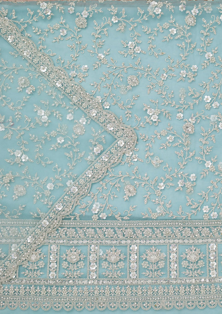 Cream Stonework Net Unstitched Salwar Suit-Koskii