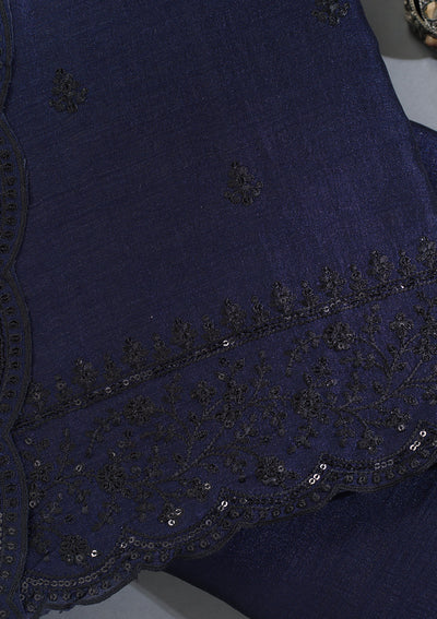 Navy Blue Threadwork Tissue Unstitched Salwar Suit