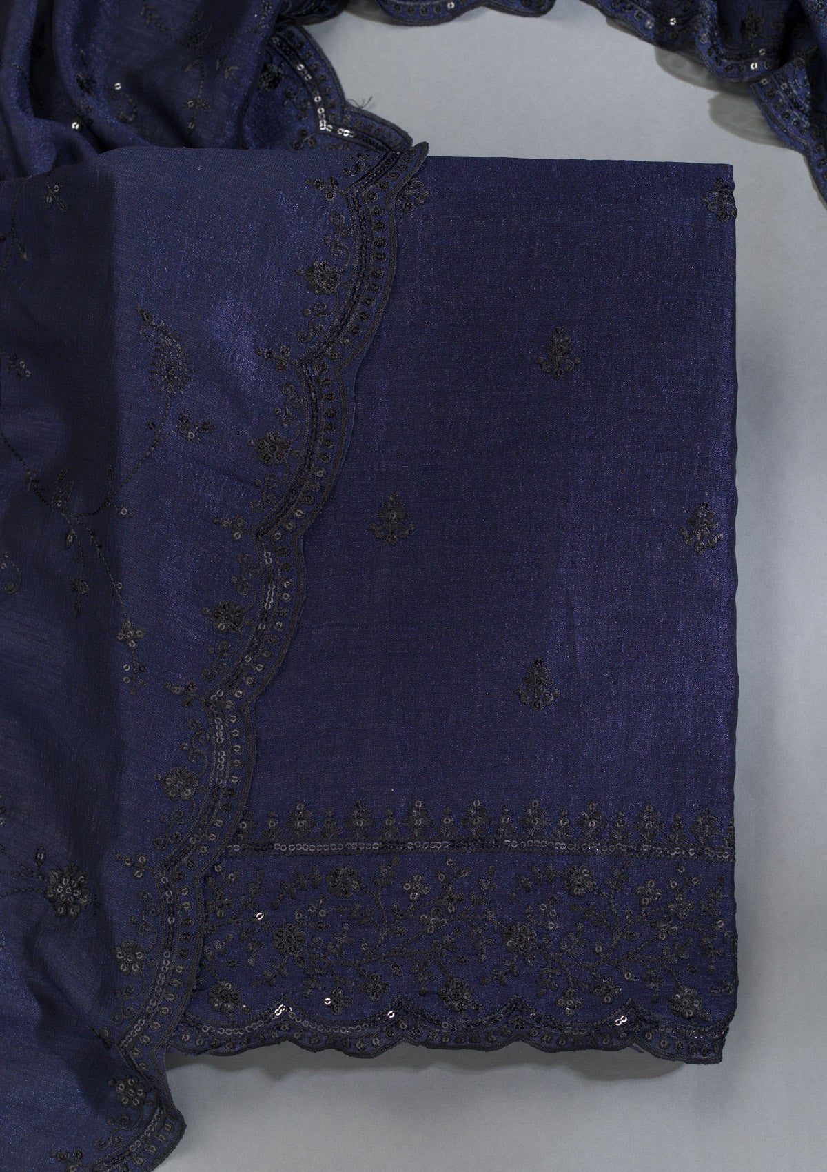 Navy Blue Threadwork Tissue Unstitched Salwar Suit