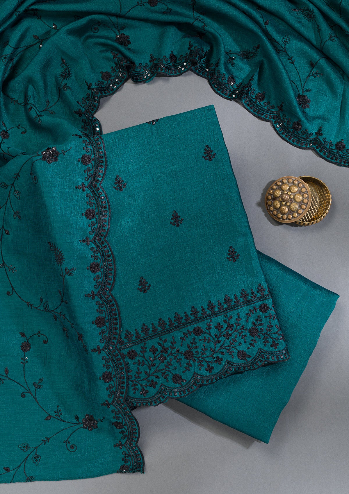 Peacock Green Threadwork Tissue Unstitched Salwar Suit