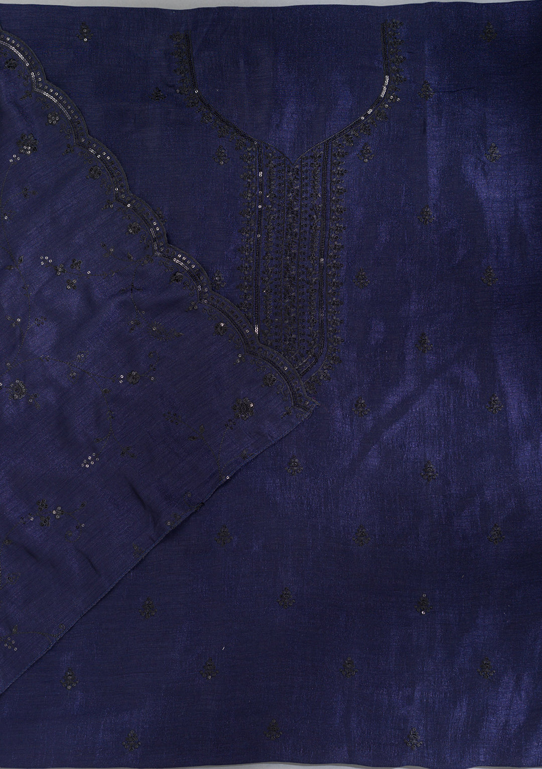 Navy Blue Threadwork Tissue Unstitched Salwar Suit