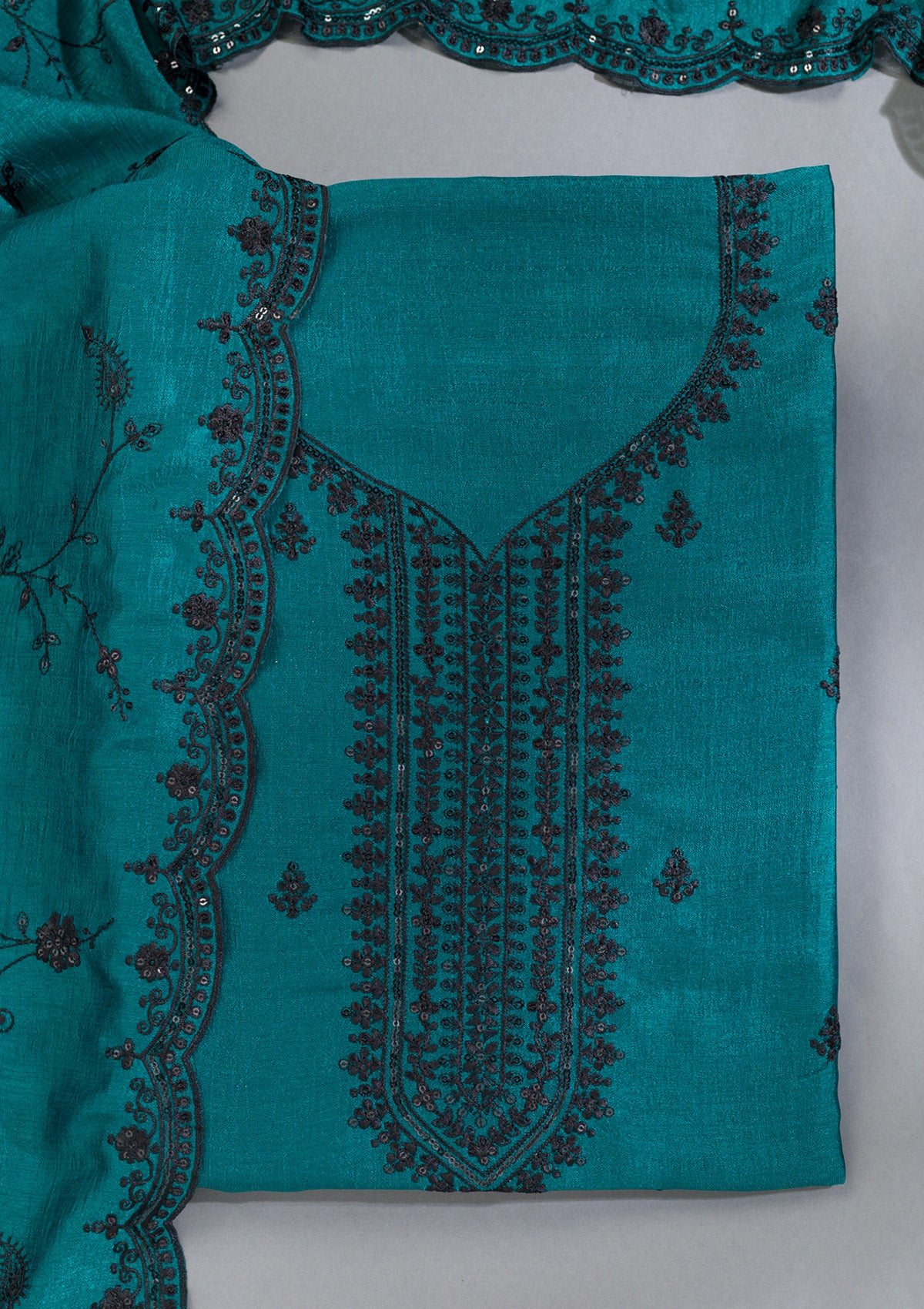 Peacock Green Threadwork Tissue Unstitched Salwar Suit