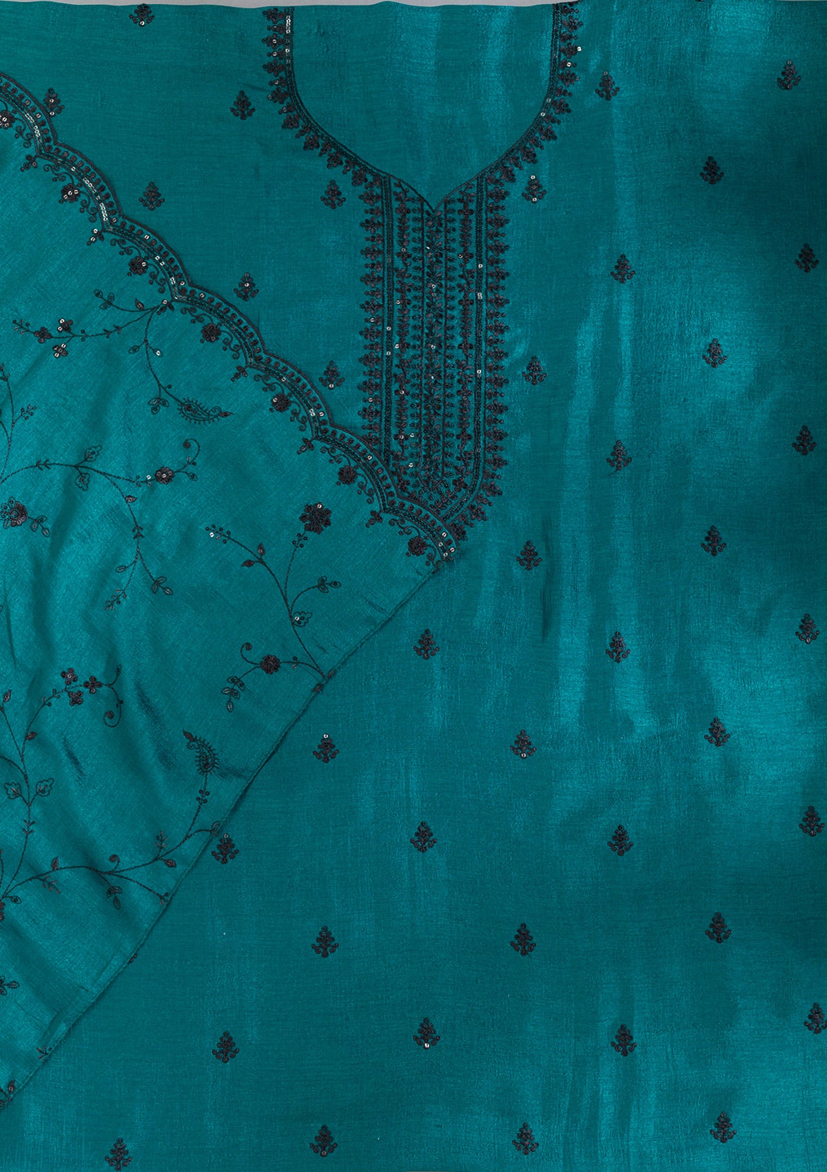 Peacock Green Threadwork Tissue Unstitched Salwar Suit