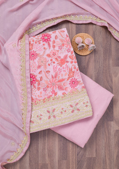 Peach Stonework Chinon Unstitched Salwar Suit-Koskii