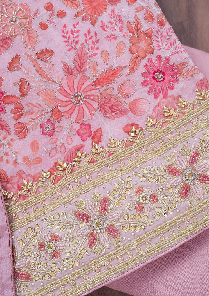 Peach Stonework Chinon Unstitched Salwar Suit-Koskii