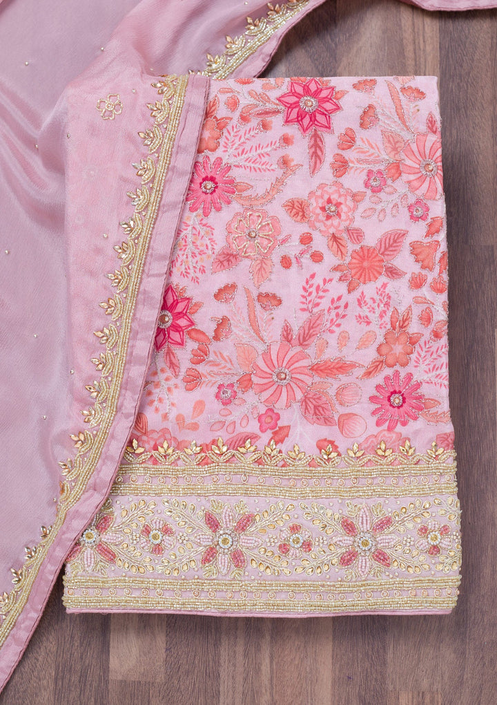 Peach Stonework Chinon Unstitched Salwar Suit-Koskii