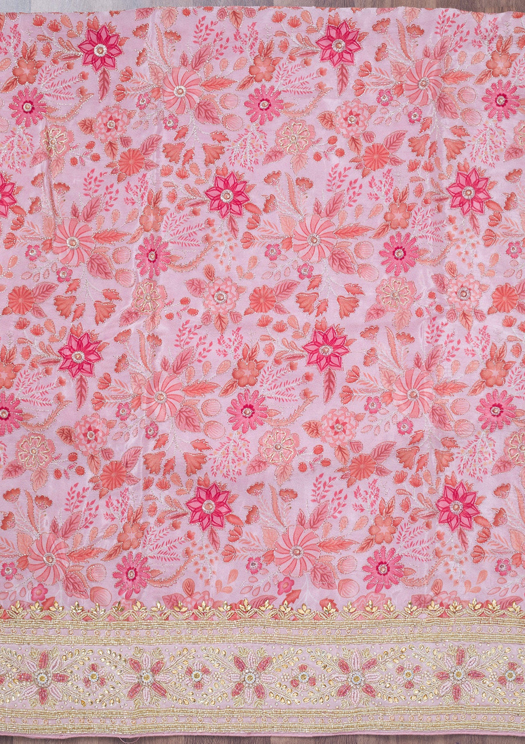 Peach Stonework Chinon Unstitched Salwar Suit-Koskii