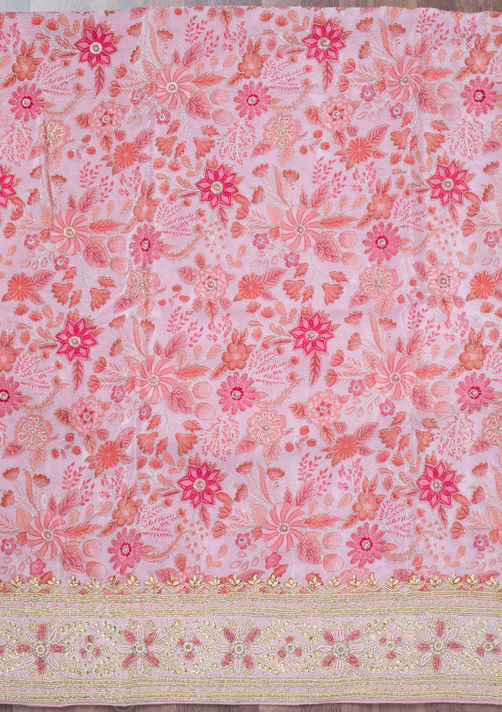 Peach Stonework Chinon Unstitched Salwar Suit-Koskii