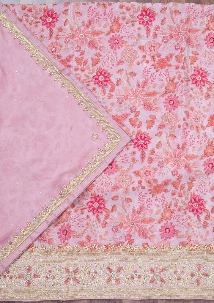 Peach Stonework Chinon Unstitched Salwar Suit-Koskii