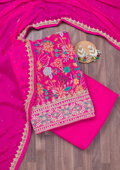 Rani Pink Stonework Chinon Unstitched Salwar Suit-Koskii