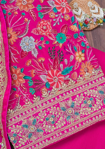 Rani Pink Stonework Chinon Unstitched Salwar Suit-Koskii