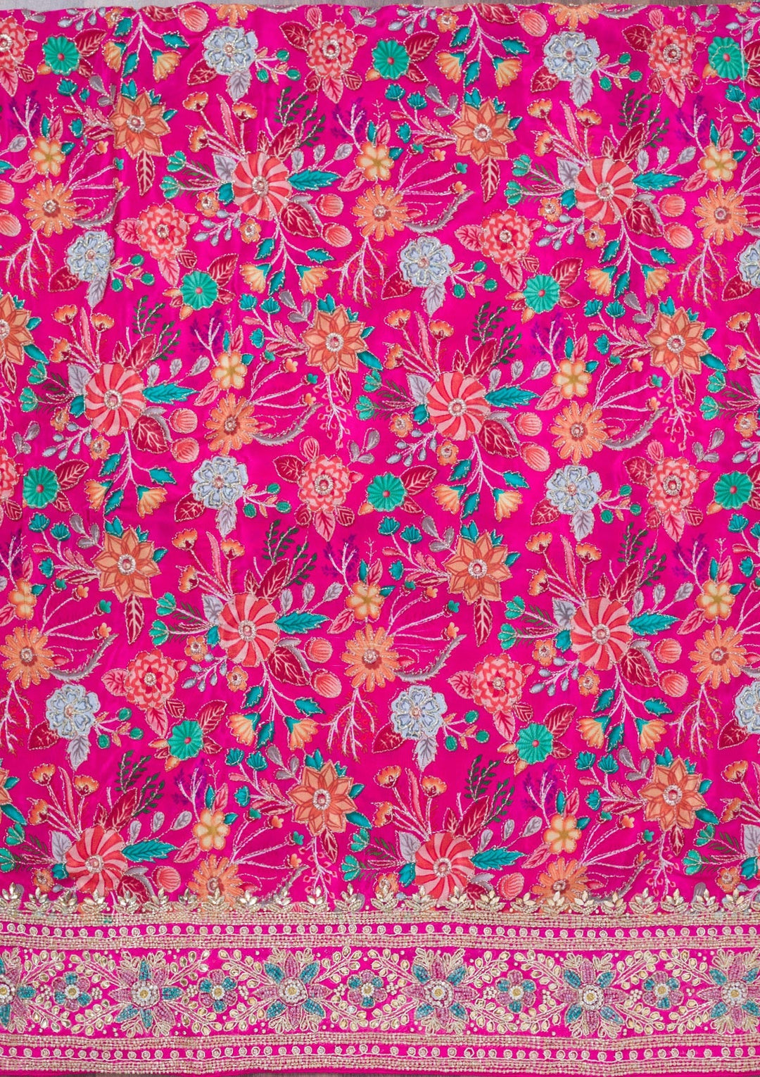 Rani Pink Stonework Chinon Unstitched Salwar Suit-Koskii