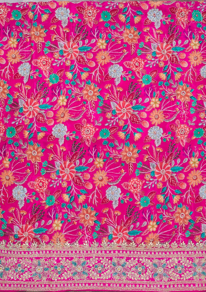 Rani Pink Stonework Chinon Unstitched Salwar Suit-Koskii