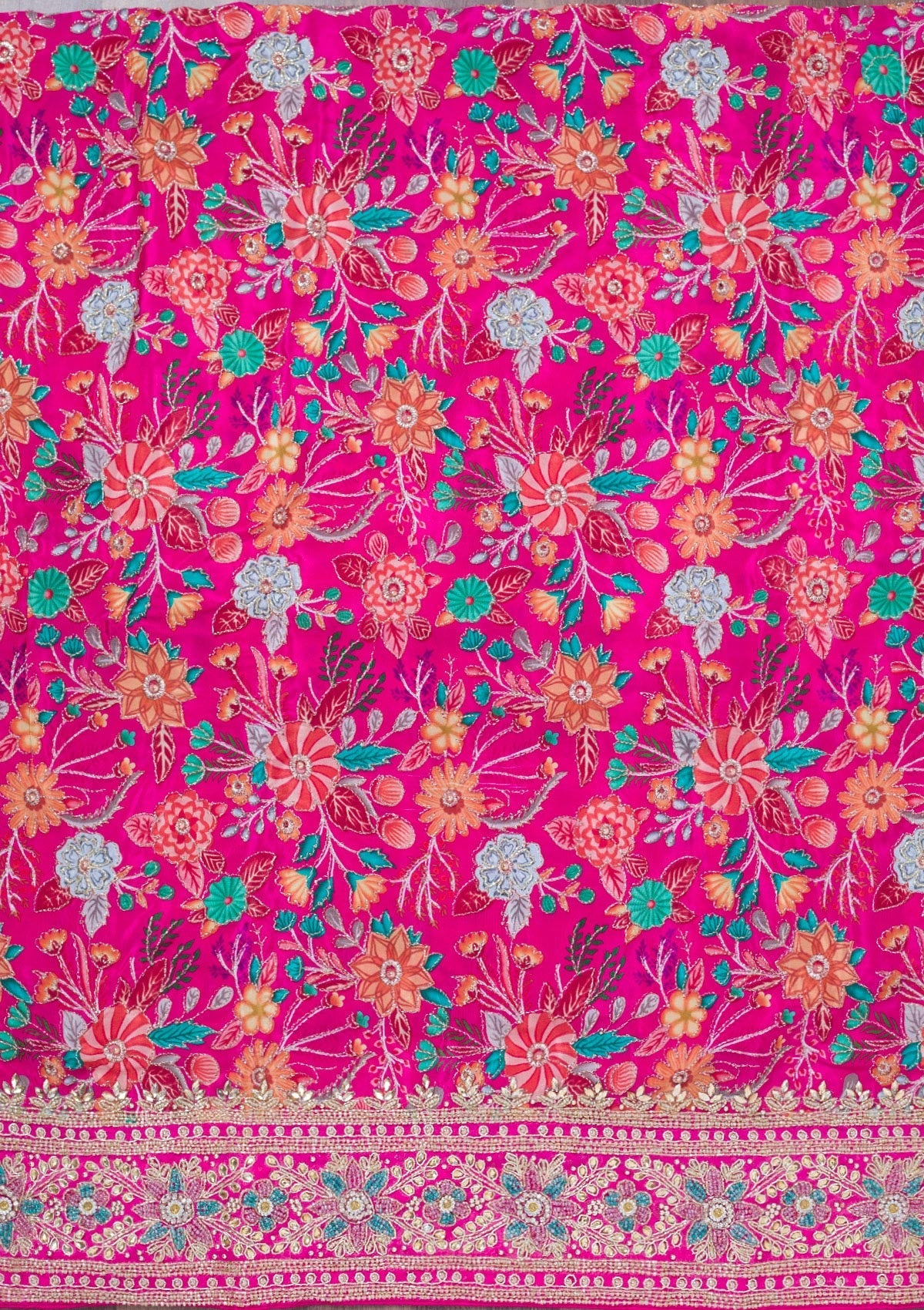 Rani Pink Stonework Chinon Unstitched Salwar Suit-Koskii