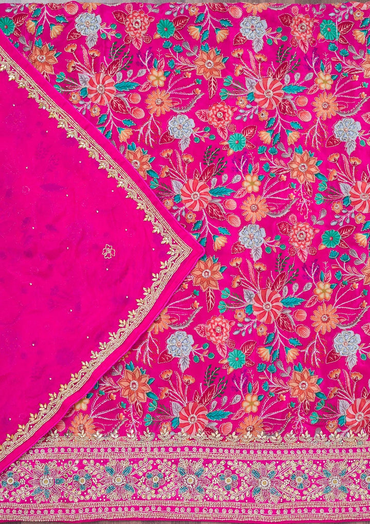 Rani Pink Stonework Chinon Unstitched Salwar Suit-Koskii