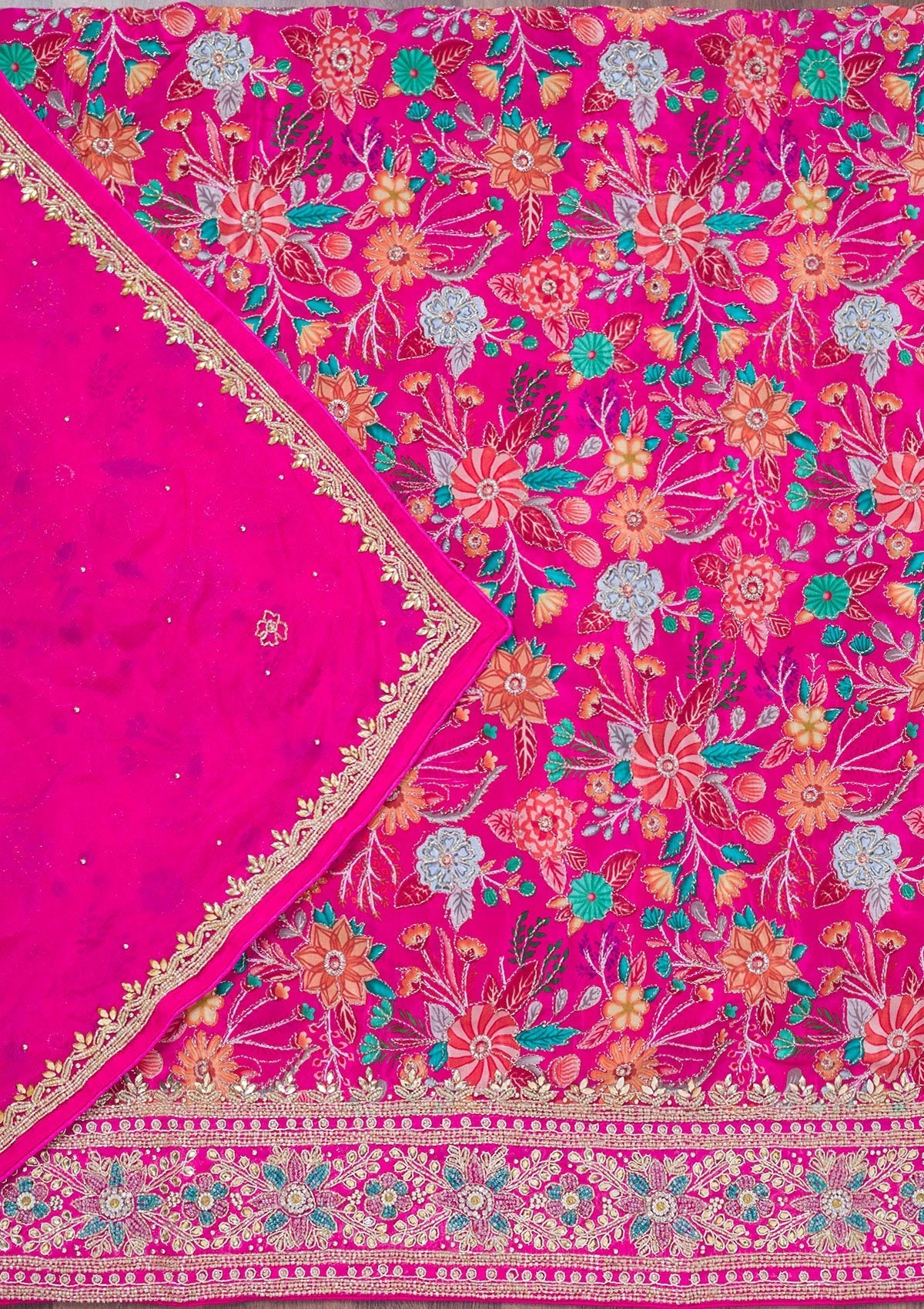 Rani Pink Stonework Chinon Unstitched Salwar Suit-Koskii