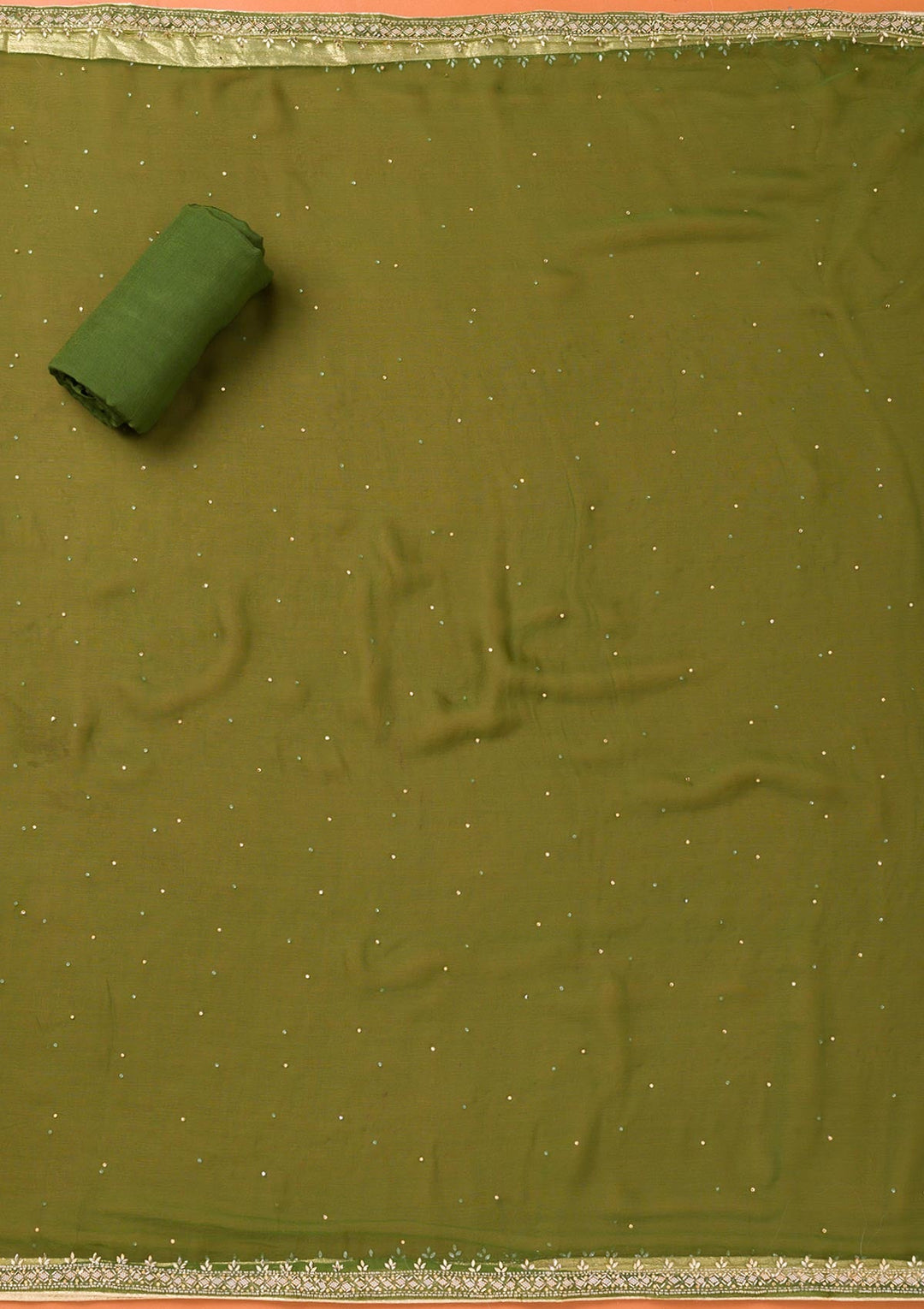 Bottle Green Stonework Semi Crepe Unstitched Salwar Suit-Koskii