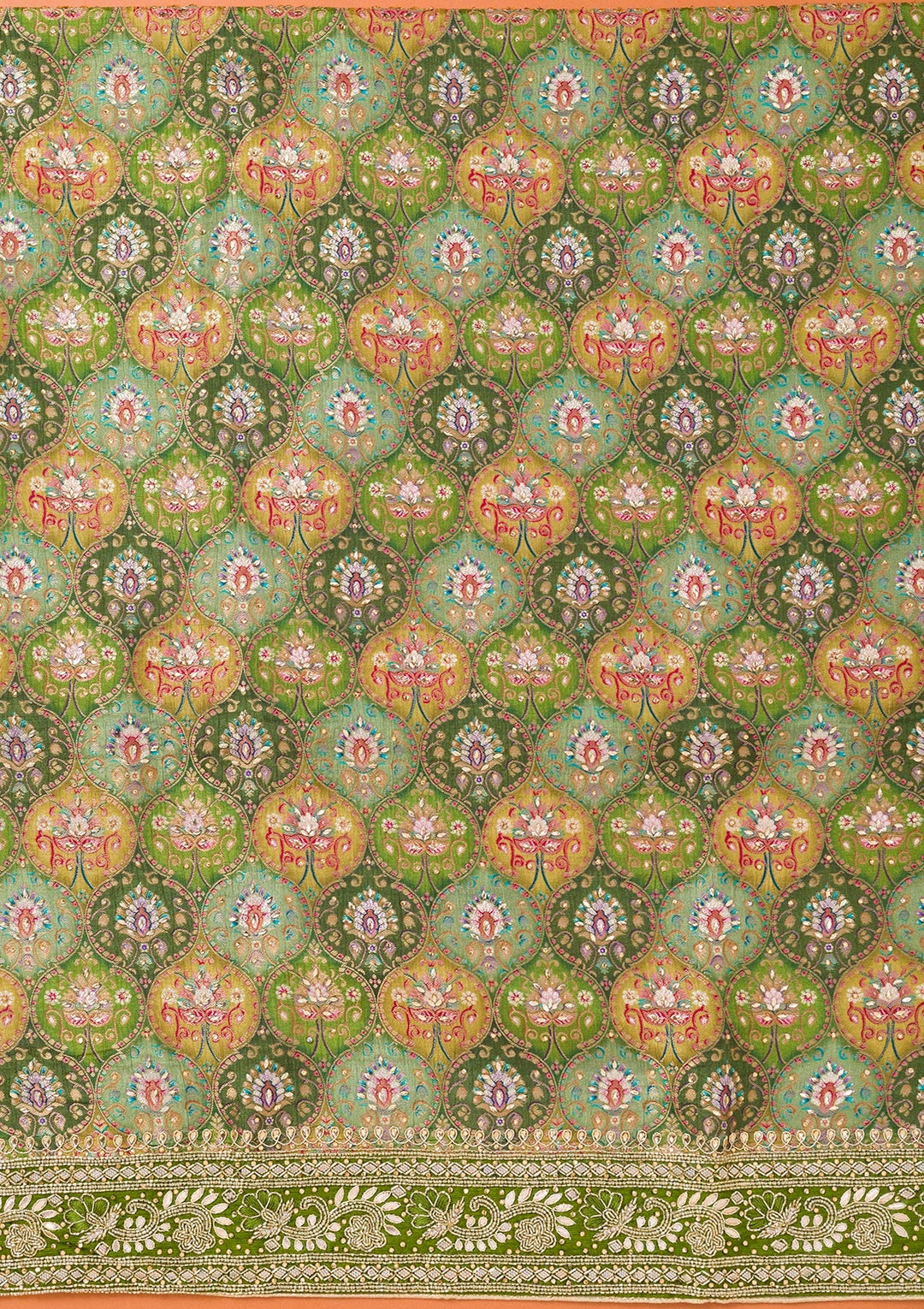 Bottle Green Stonework Semi Crepe Unstitched Salwar Suit-Koskii