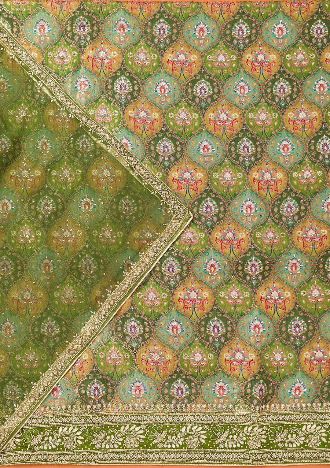 Bottle Green Stonework Semi Crepe Unstitched Salwar Suit-Koskii