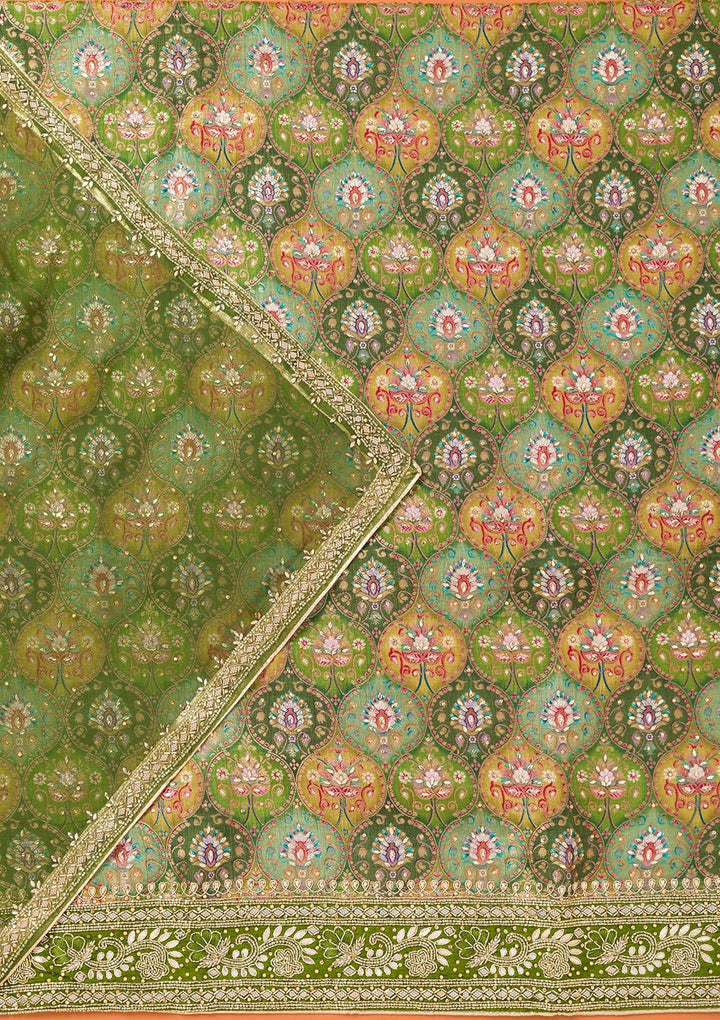 Bottle Green Stonework Semi Crepe Unstitched Salwar Suit-Koskii