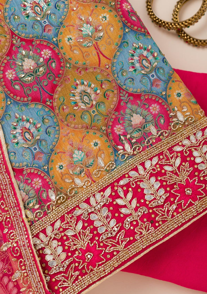 Mustard Stonework Semi Crepe Unstitched Salwar Suit-Koskii