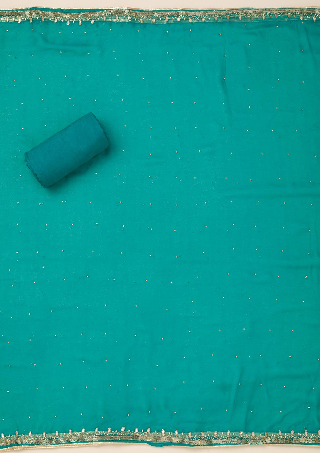 Peacock Blue Stonework Semi Crepe Unstitched Salwar Suit-Koskii