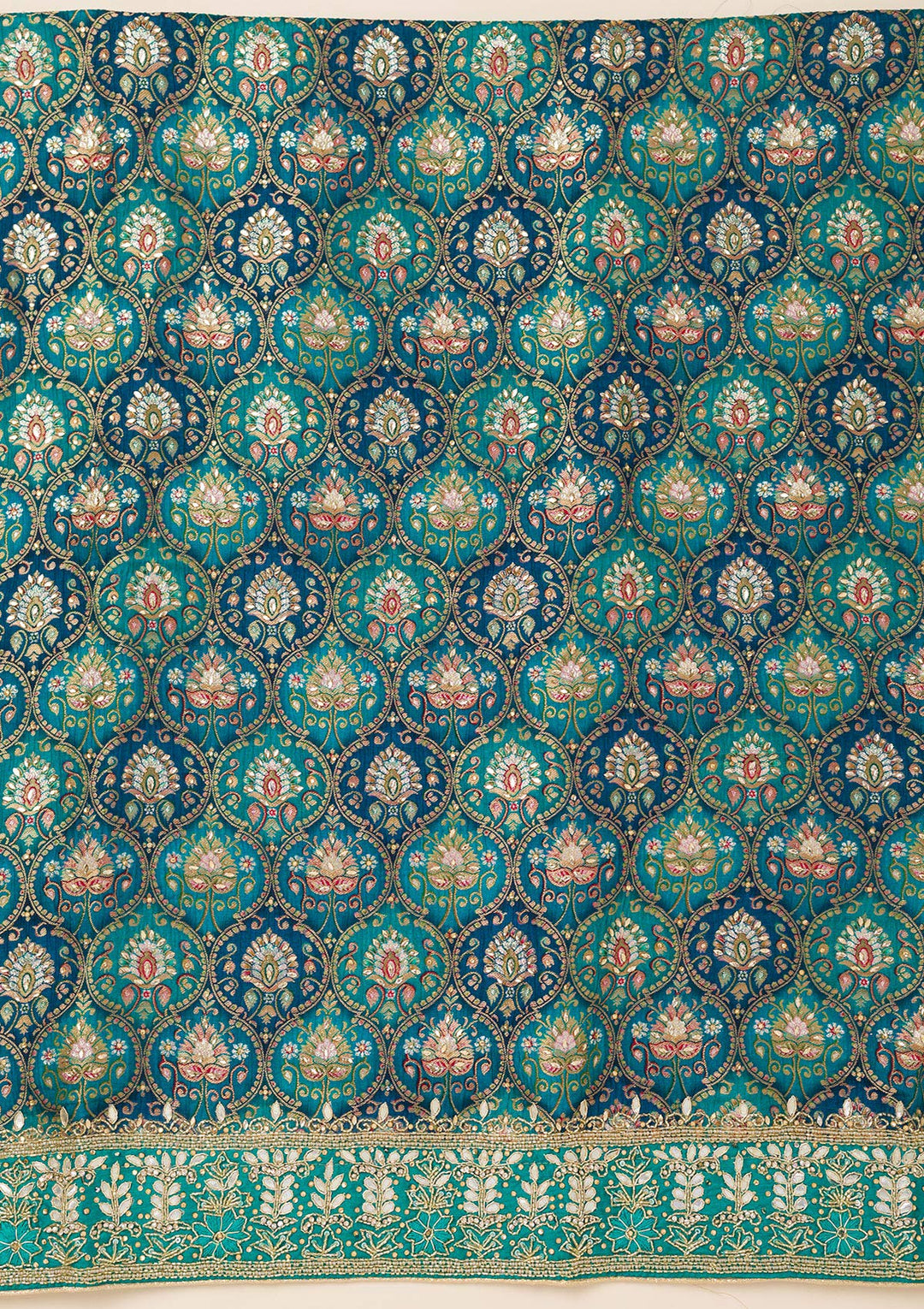 Peacock Blue Stonework Semi Crepe Unstitched Salwar Suit-Koskii