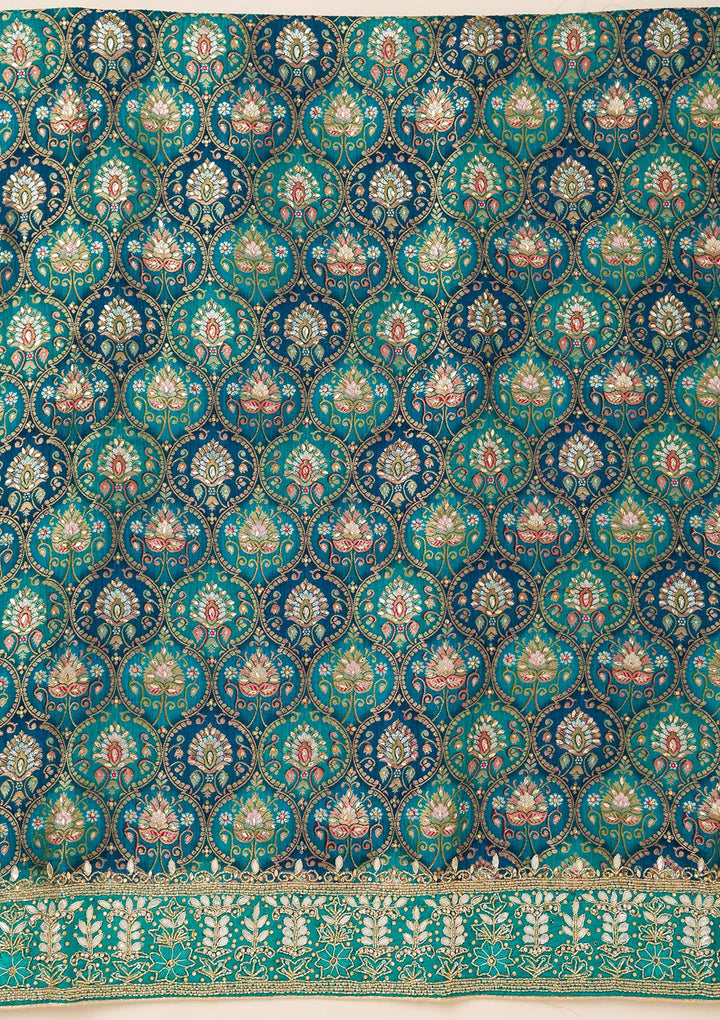 Peacock Blue Stonework Semi Crepe Unstitched Salwar Suit-Koskii