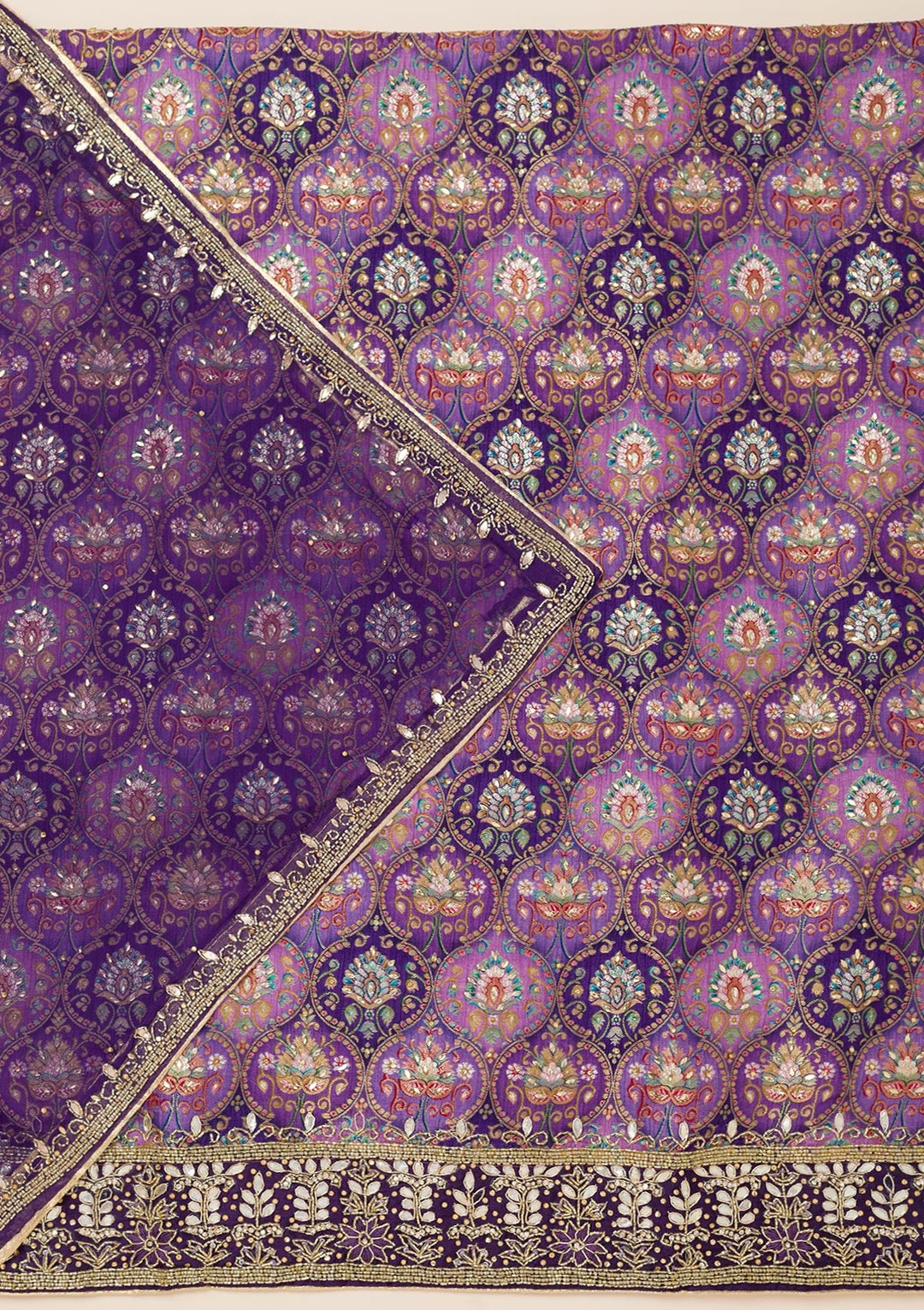 Purple Stonework Semi Crepe Unstitched Salwar Suit-Koskii