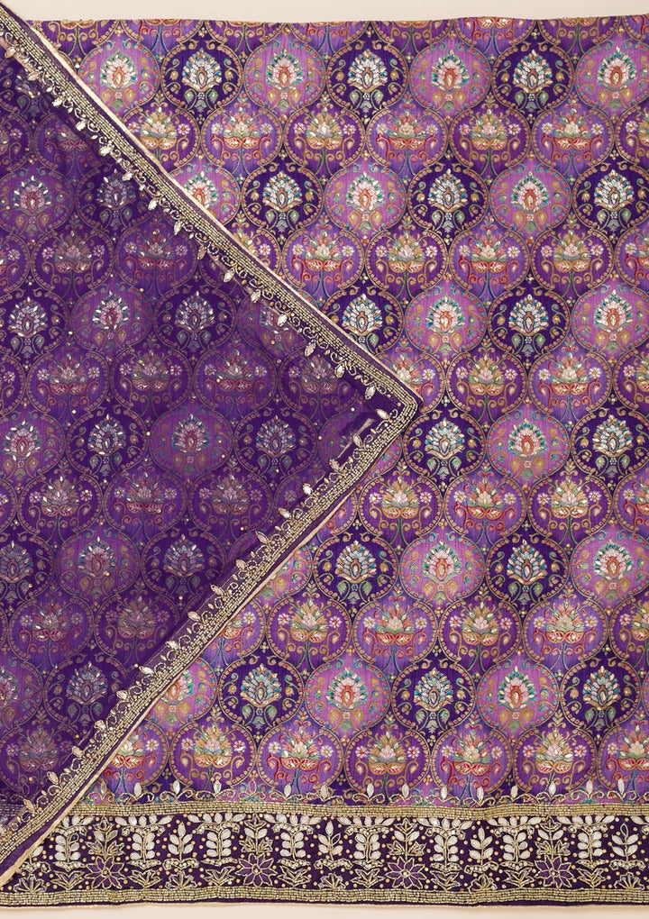 Purple Stonework Semi Crepe Unstitched Salwar Suit-Koskii
