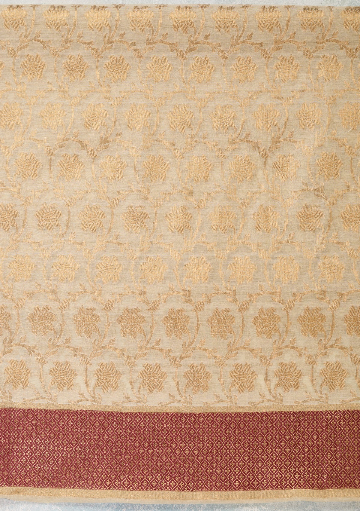 Beige Zariwork (Gold) Banarasi Unstitched Salwar Suit-Koskii