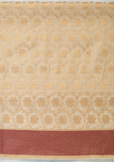 Beige Zariwork (Gold) Banarasi Unstitched Salwar Suit-Koskii