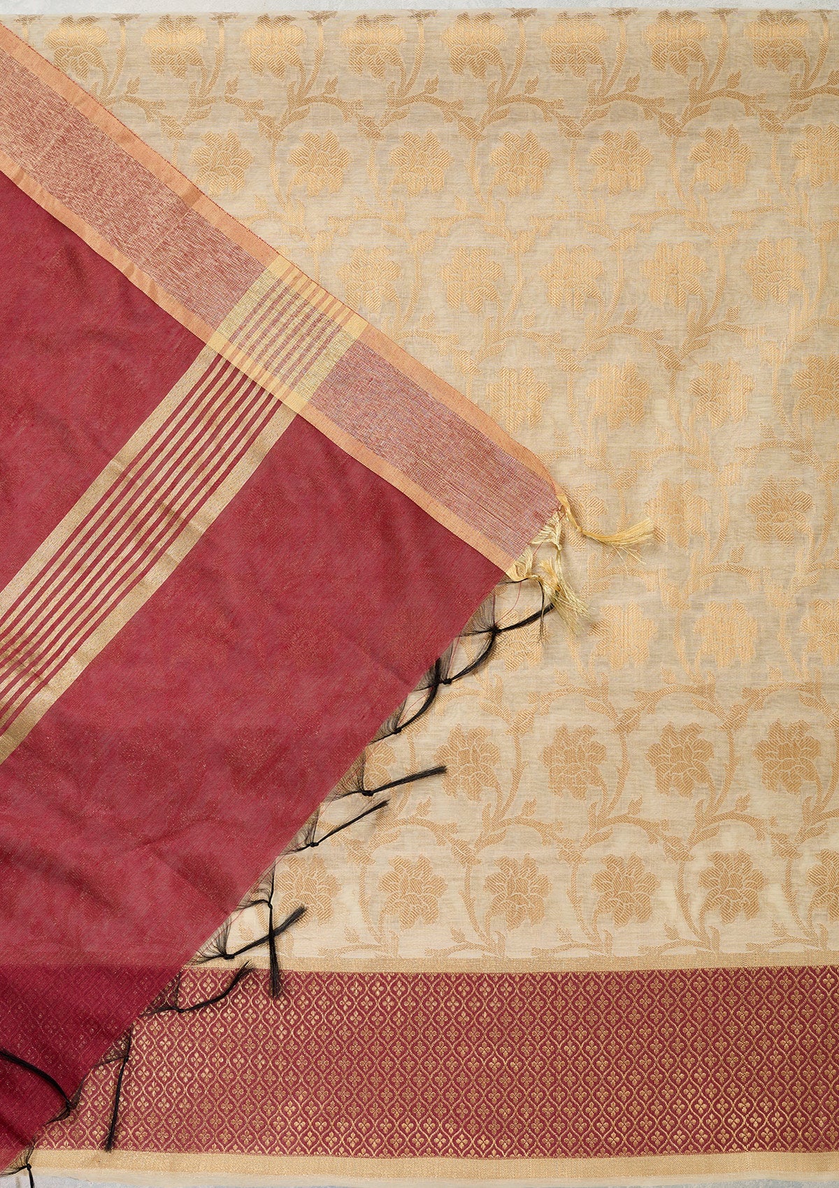 Beige Zariwork (Gold) Banarasi Unstitched Salwar Suit-Koskii