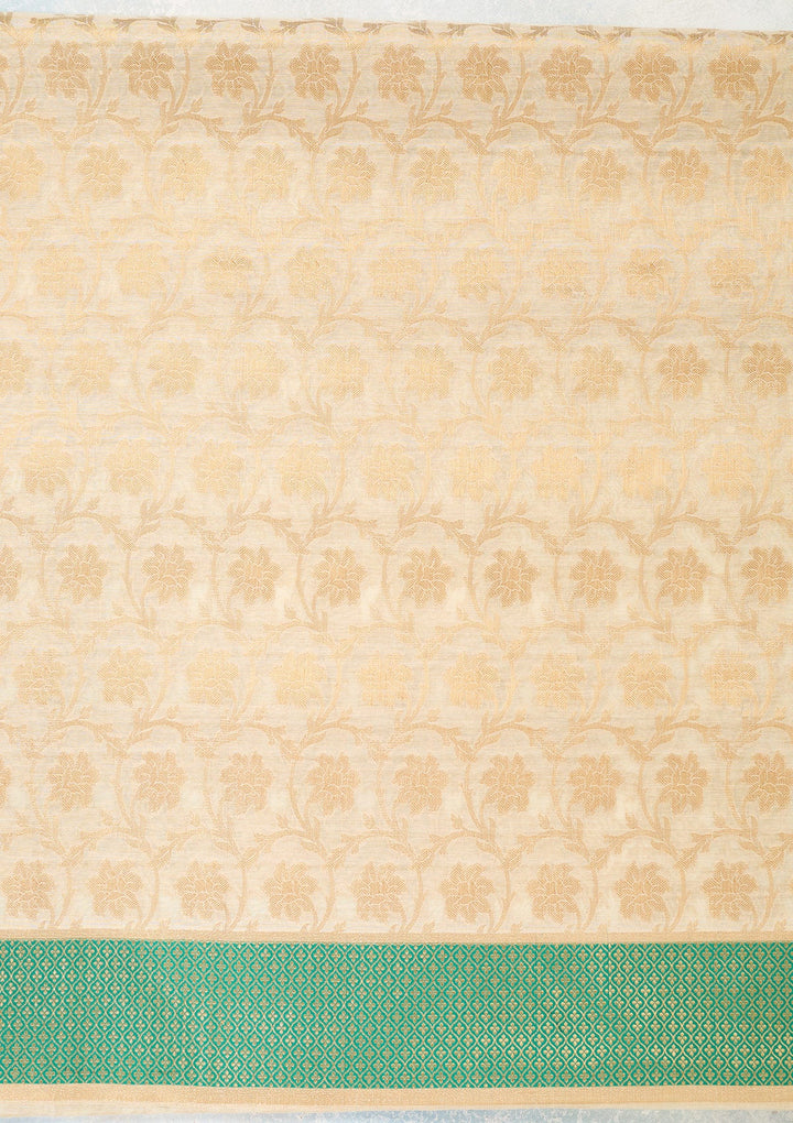 Beige Zariwork (Gold) Banarasi Unstitched Salwar Suit-Koskii