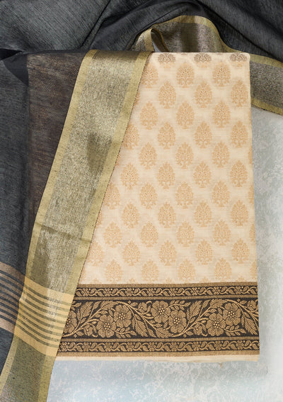 Beige Zariwork (Gold) Banarasi Unstitched Salwar Suit-Koskii