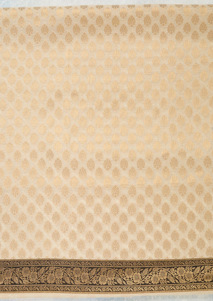 Beige Zariwork (Gold) Banarasi Unstitched Salwar Suit-Koskii