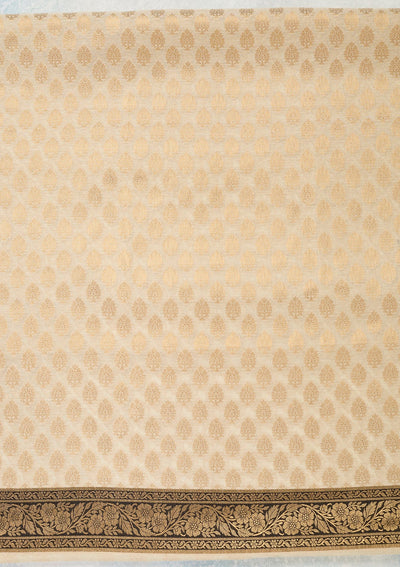 Beige Zariwork (Gold) Banarasi Unstitched Salwar Suit-Koskii
