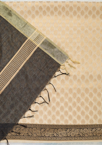 Beige Zariwork (Gold) Banarasi Unstitched Salwar Suit-Koskii