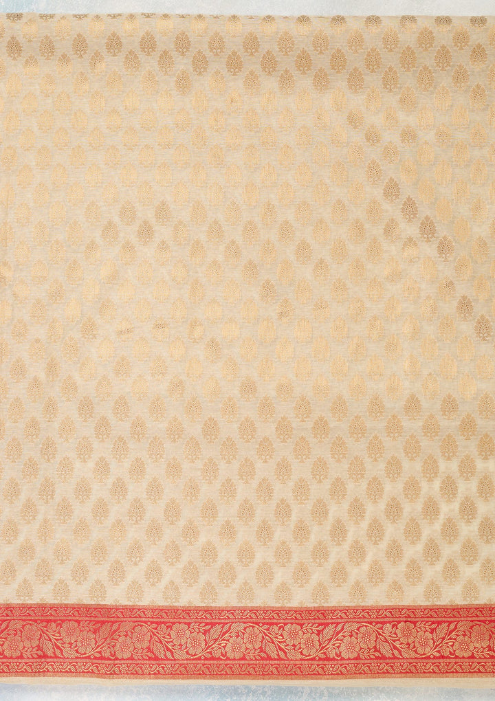 Beige Zariwork (Gold) Banarasi Unstitched Salwar Suit-Koskii