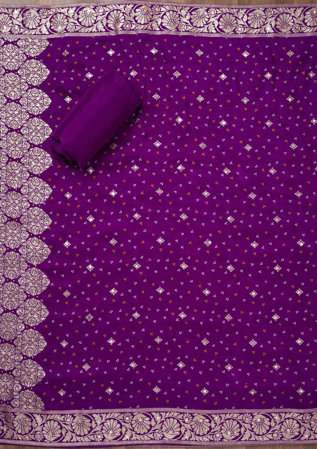 Purple Mirrorwork Semi Crepe Unstitched Salwar Suit-Koskii