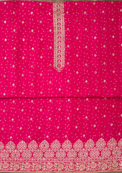 Rani Pink Mirrorwork Semi Crepe Unstitched Salwar Suit-Koskii