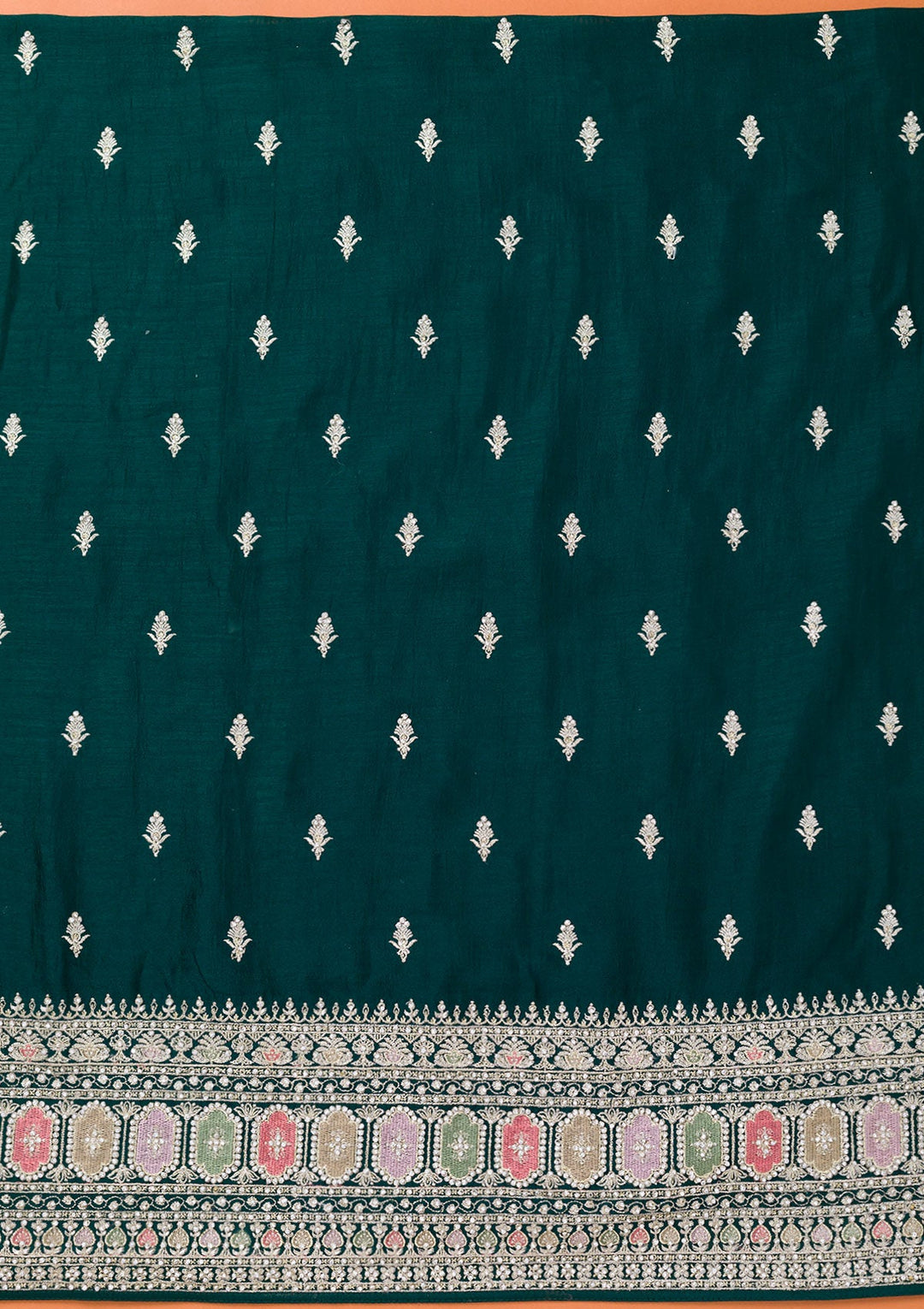 Bottle Green Zariwork Art Silk Unstitched Salwar Suit-Koskii