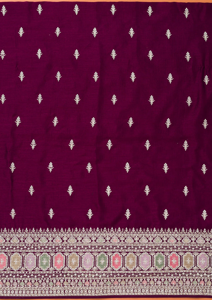 Wine Zariwork Art Silk Unstitched Salwar Suit-Koskii