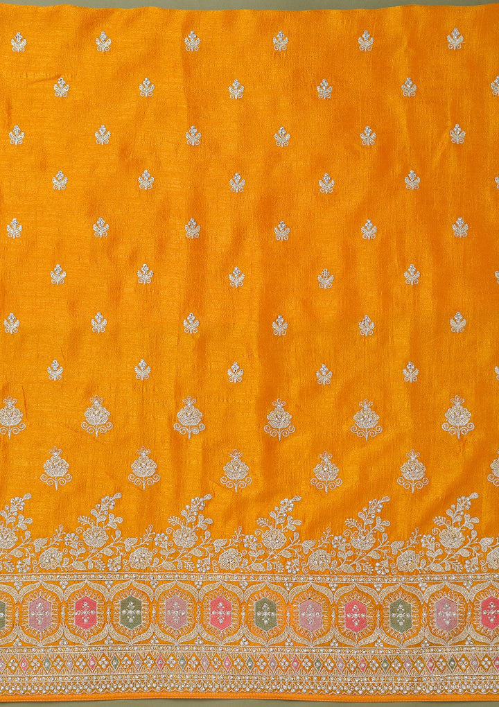 Mustard Zariwork Art Silk Unstitched Salwar Suit-Koskii