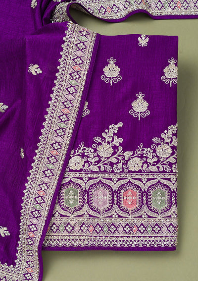 Purple Zariwork Art Silk Unstitched Salwar Suit-Koskii